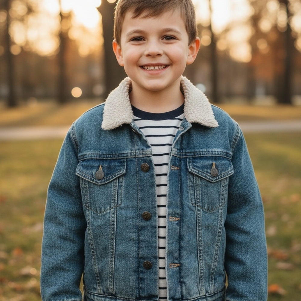 Crazy 8 Blue Denim Jacket with Cream Sherpa Collar